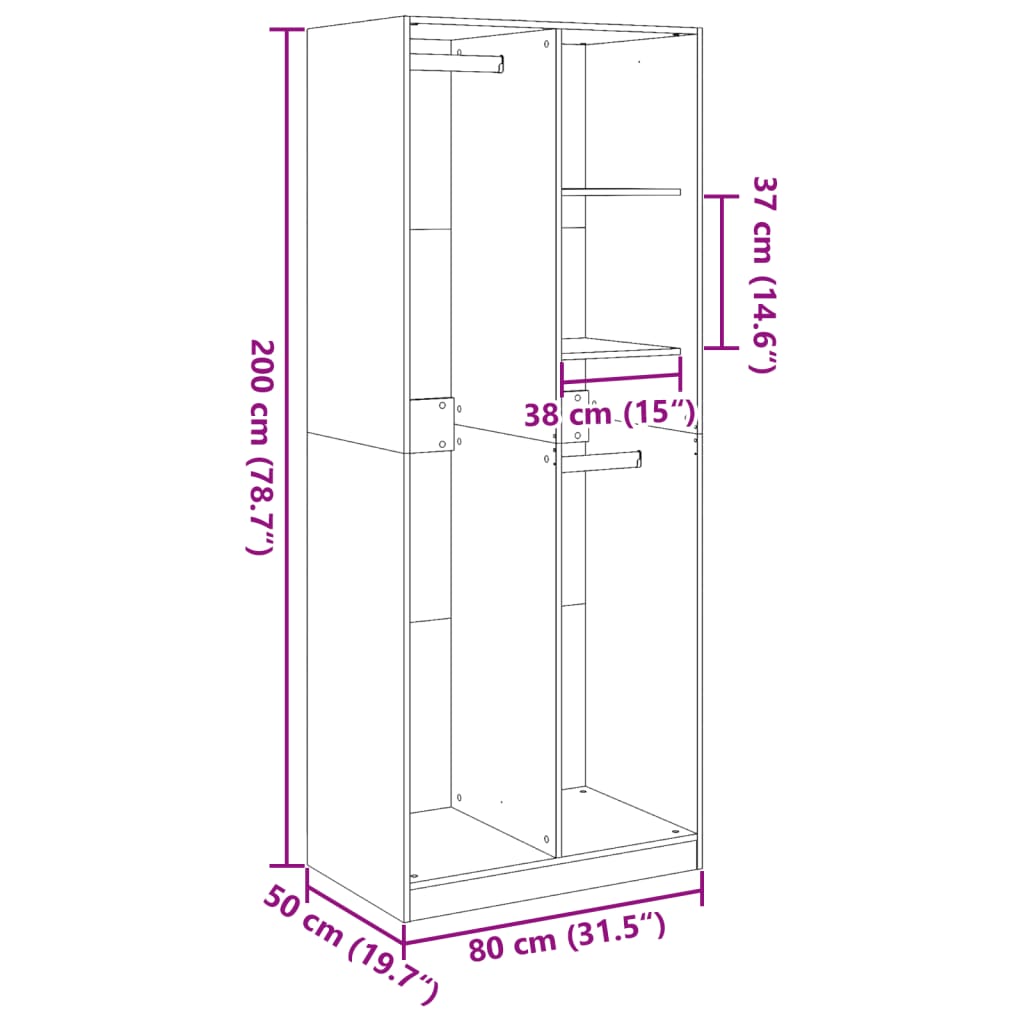 riidekapp, suitsutatud tamm, 80x50x200 cm, tehispuit