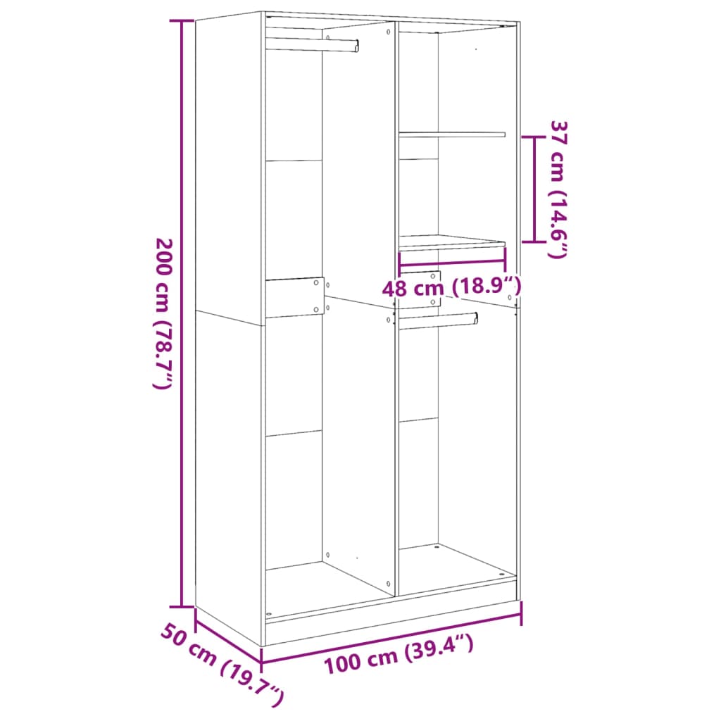 riidekapp, pruun tamm, 100 x 50 x 200 cm, tehispuit