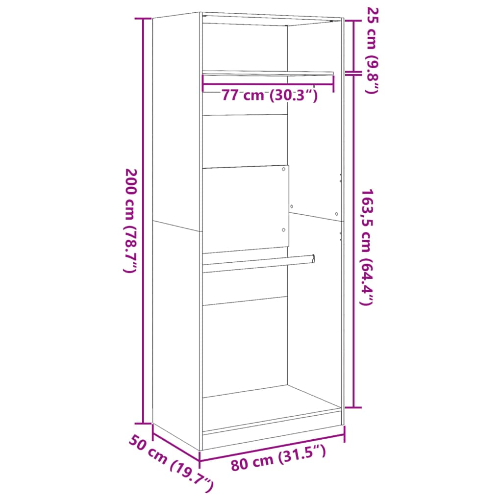 riidekapp, valge, 80 x 50 x 200 cm, tehispuit