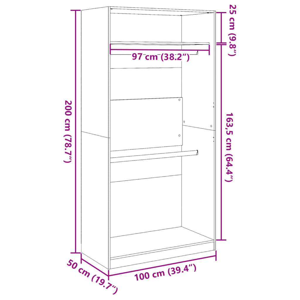 riidekapp, hall Sonoma tamm, 100 x 50 x 200 cm, tehispuit