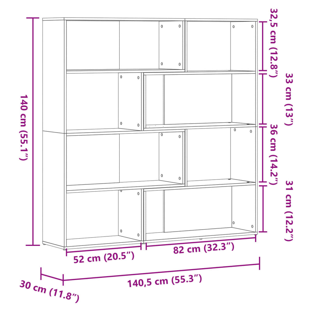 4-korruseline Sonoma tamm 85x85x140 cm tehispuit