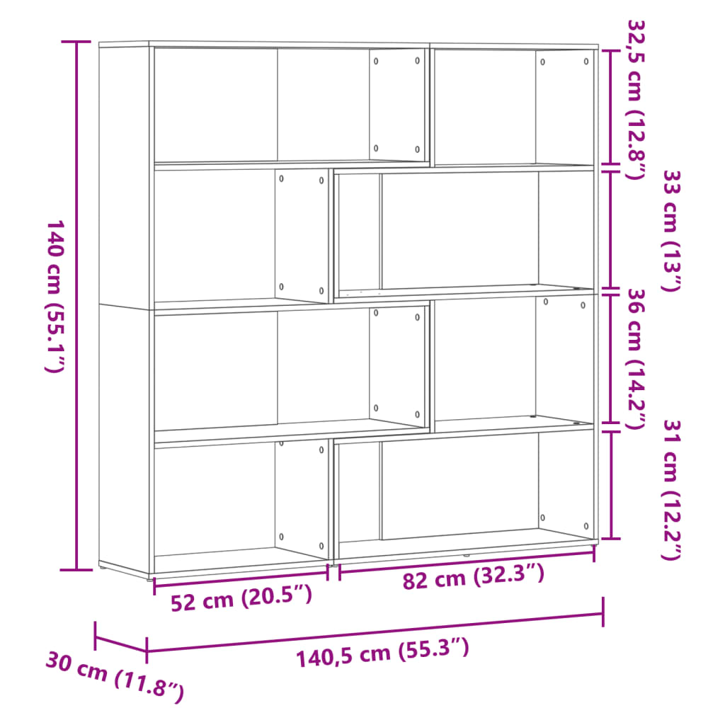 4-х уровневая книжная полка бетон серый 85x85x140 см искусственное дерево