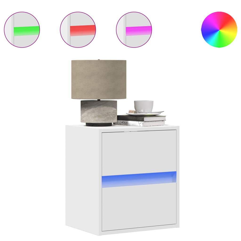 прикроватные тумбочки настенные со светодиодной подсветкой 2 шт, белые