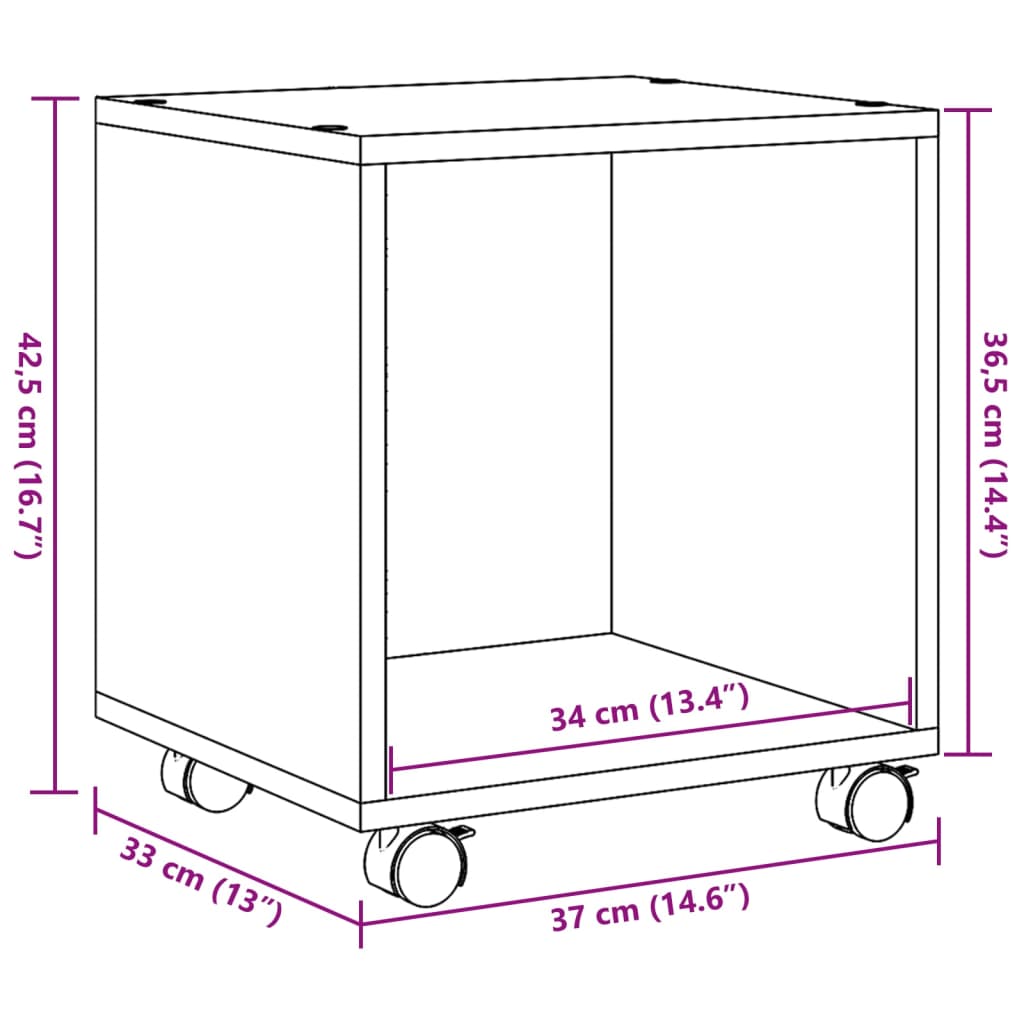 ratastel kapp, hall Sonoma tamm, 37x33x42,5 cm, tehispuit