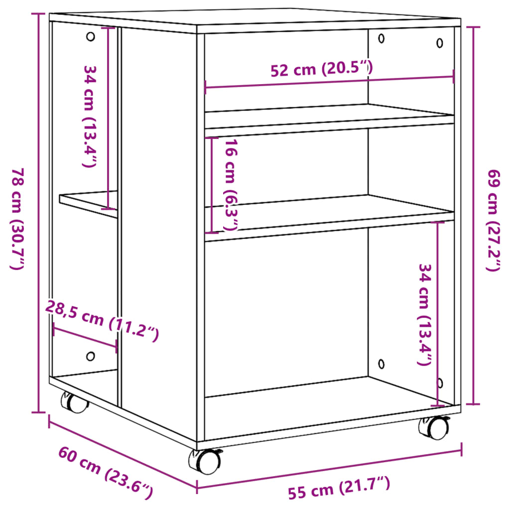 ratastel lisalaud, valge, 55 x 60 x 78 cm, tehispuit