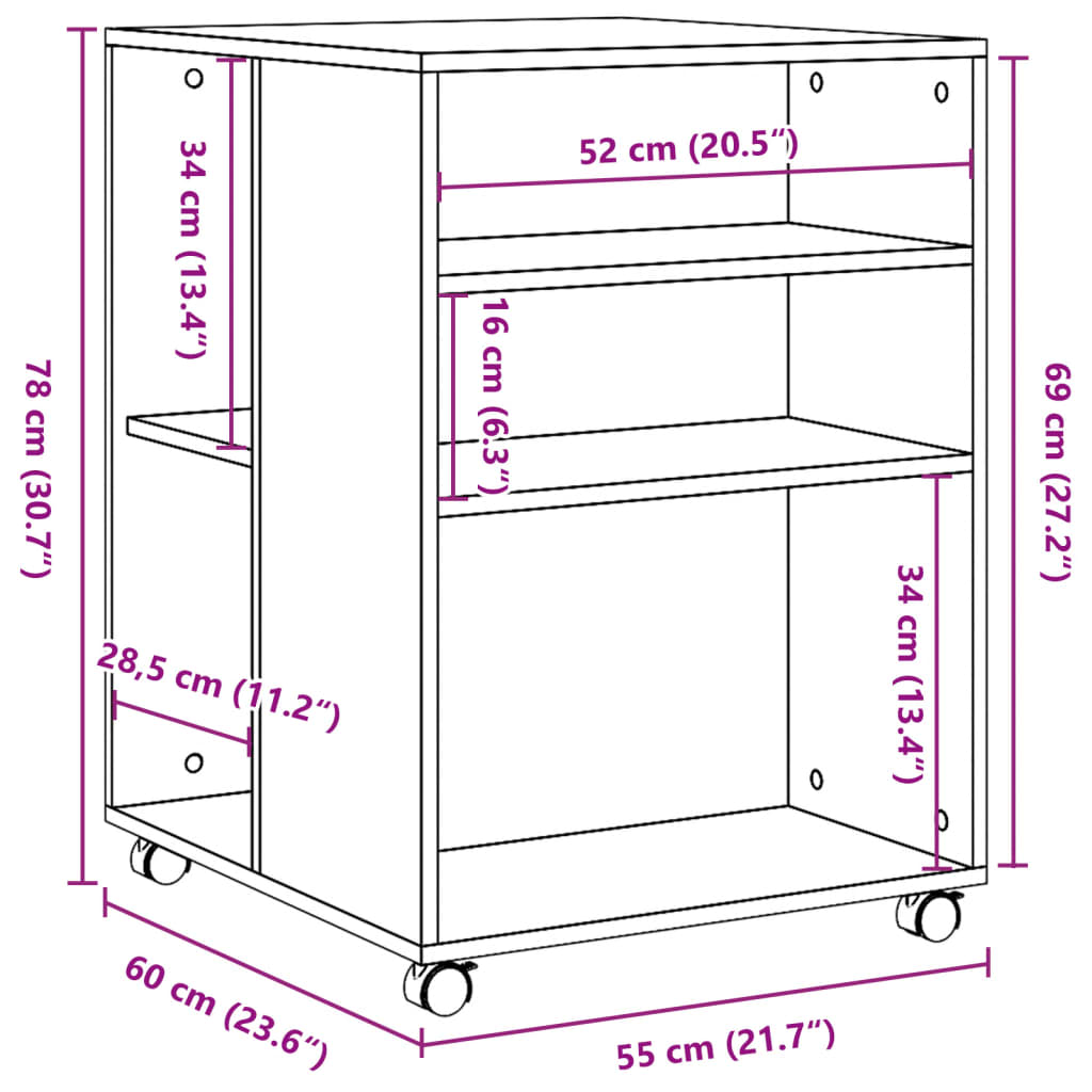 ratastel lisalaud, must, 55 x 60 x 78 cm, tehispuit