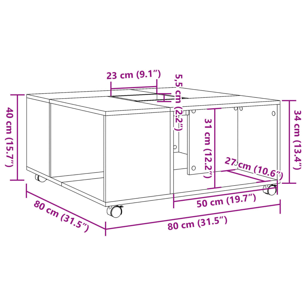 журнальный столик, копченый дуб, 80 x 80 x 40 см, искусственное дерево