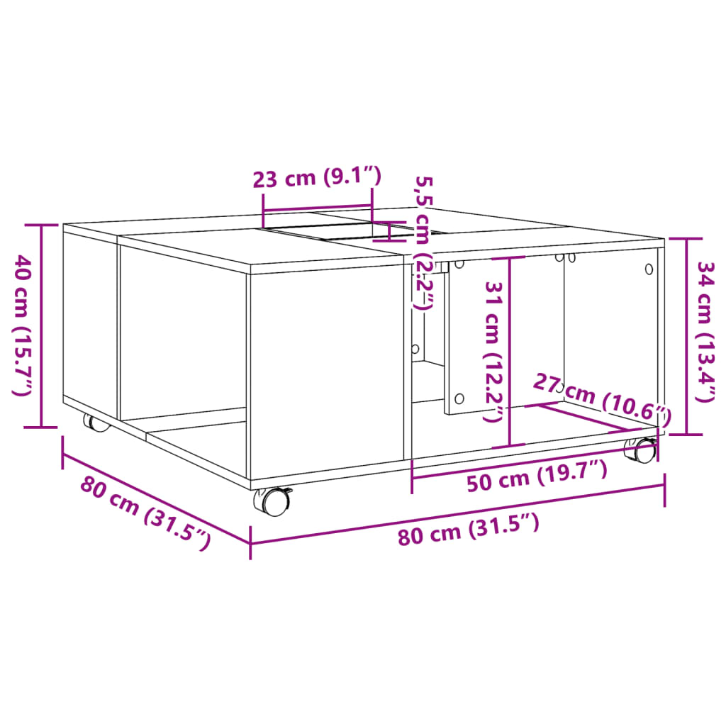 журнальный столик, коричневый дуб, 80 x 80 x 40 см, искусственное дерево