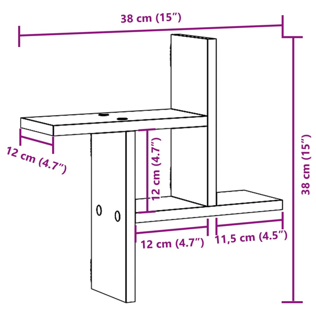 seinariiulid 2 tk, Sonoma tamm, 38x12x38 cm, tehispuit