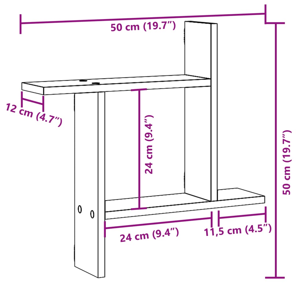 настенные полки 2 шт., бетонно-серый, 50x12x50 см, искусственное дерево