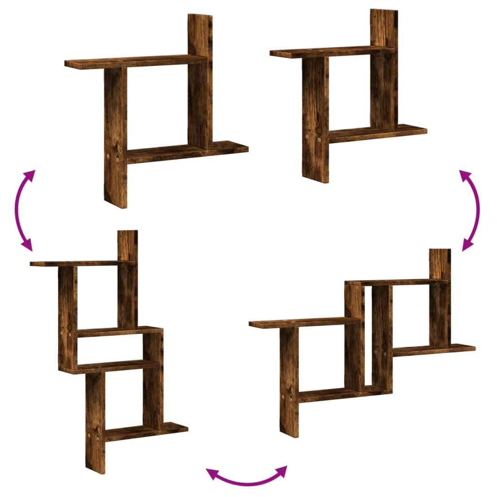 Полки настенные 2 шт., копченый дуб, 50x12x50 см, искусственное дерево