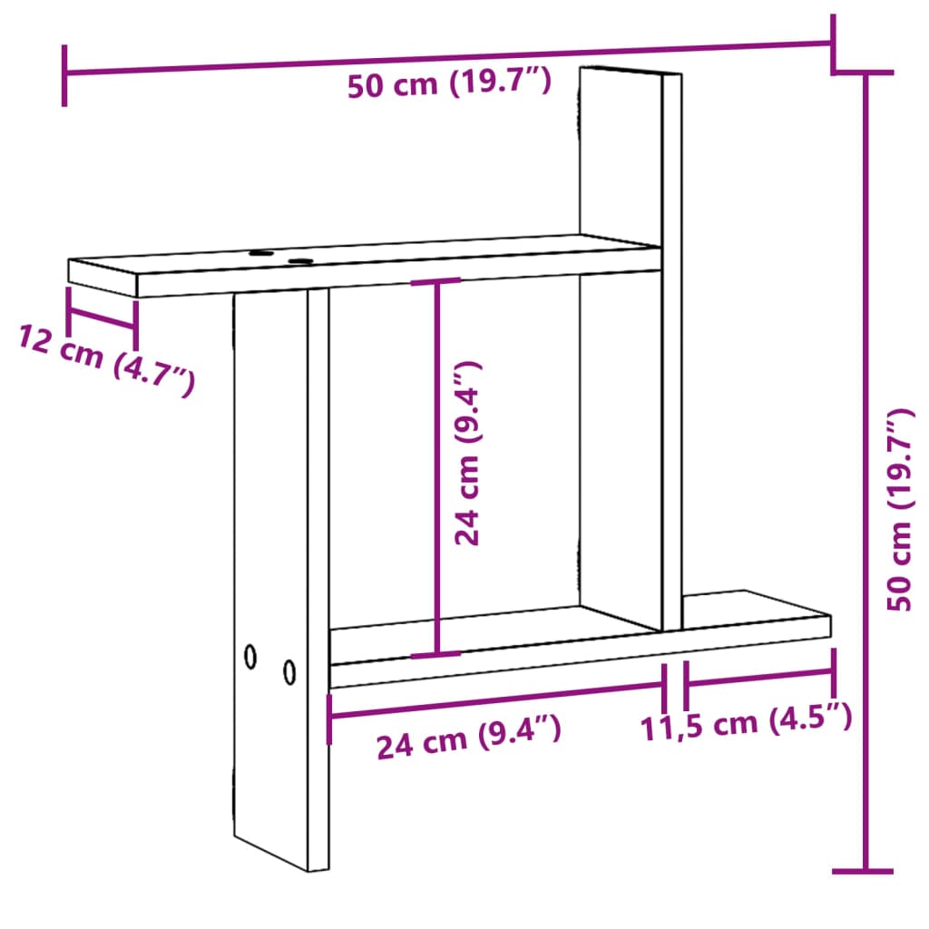 seinariiulid 2 tk, hall Sonoma tamm, 50x12x50 cm, tehispuit