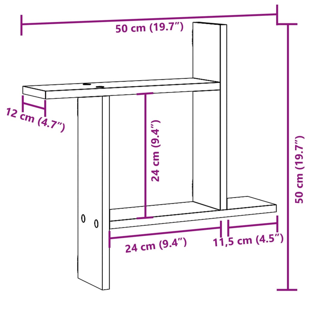 настенные полки 2 шт, коричневый дуб, 50x12x50 см, искусственное дерево