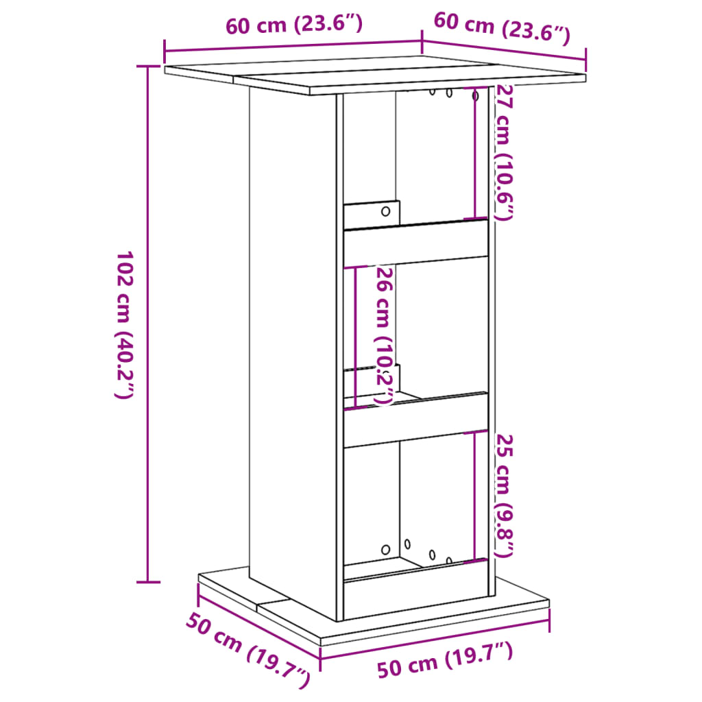 барный стол с полкой для хранения вещей, бетонно-серый, 60x60x102 см, искусственное дерево