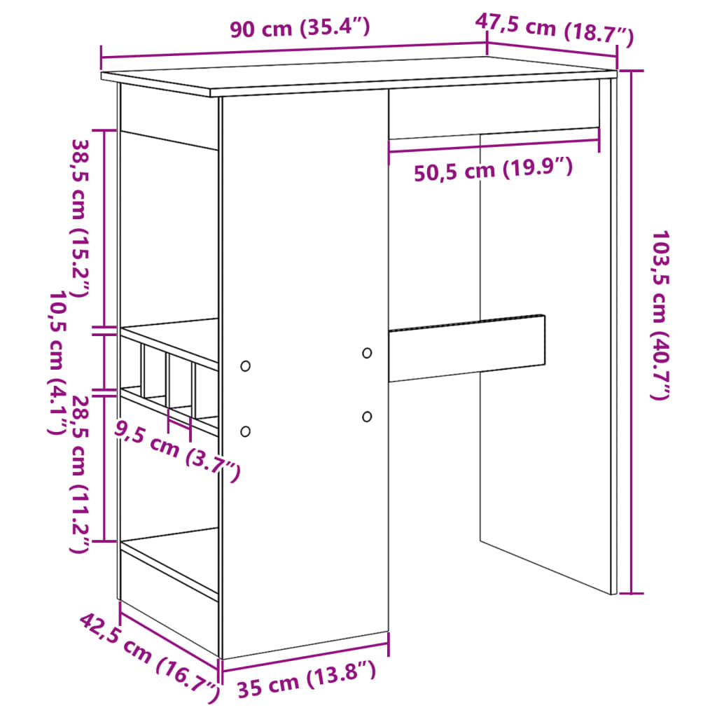 baarilaud riiulitega suitsutatud tamm 90x47,5x103,5cm tehispuit