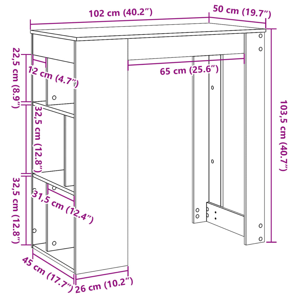 baarilaud riiulitega, valge, 102x50x103,5 cm tehispuit