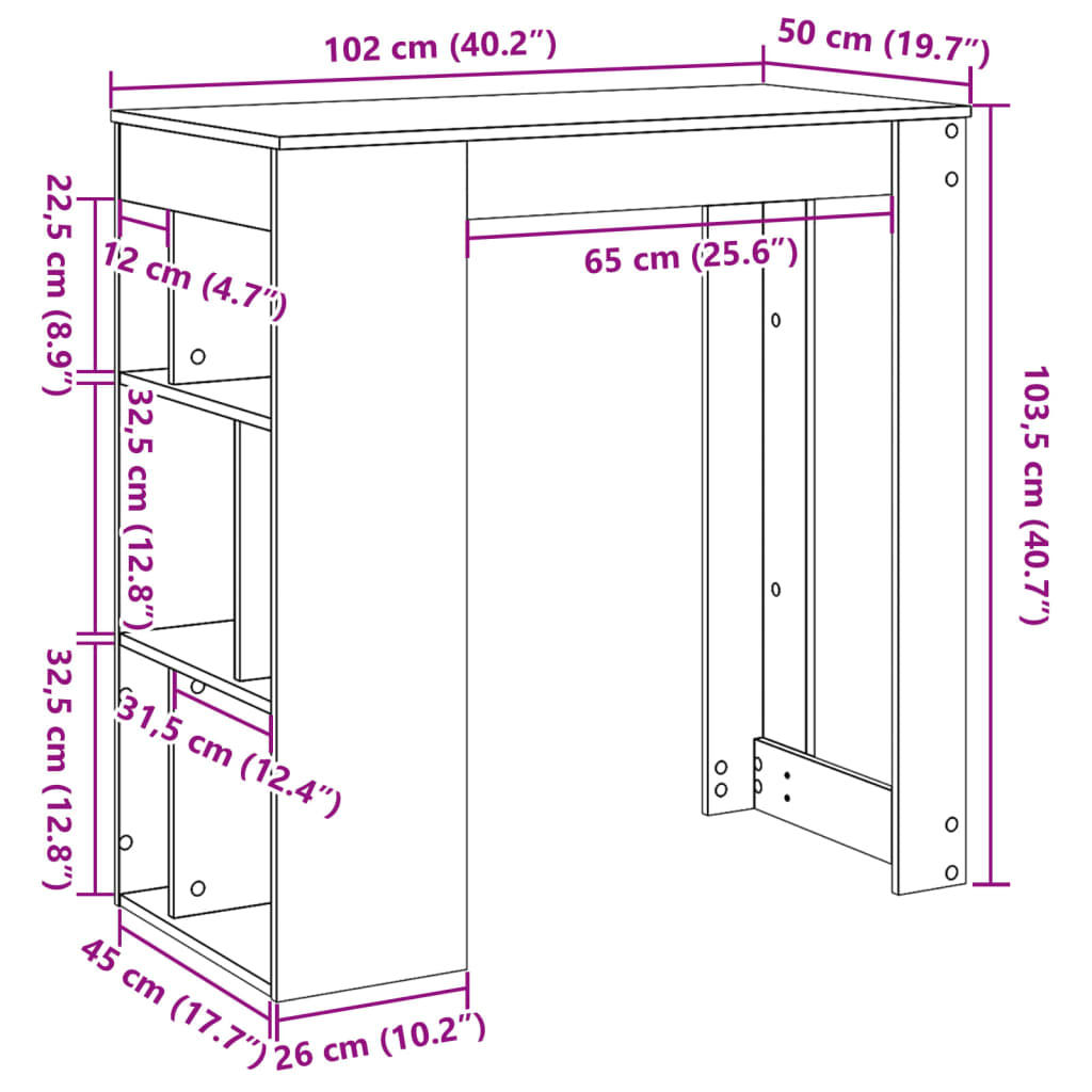 baarilaud riiulitega, Sonoma tamm, 102x50x103,5 cm tehispuit