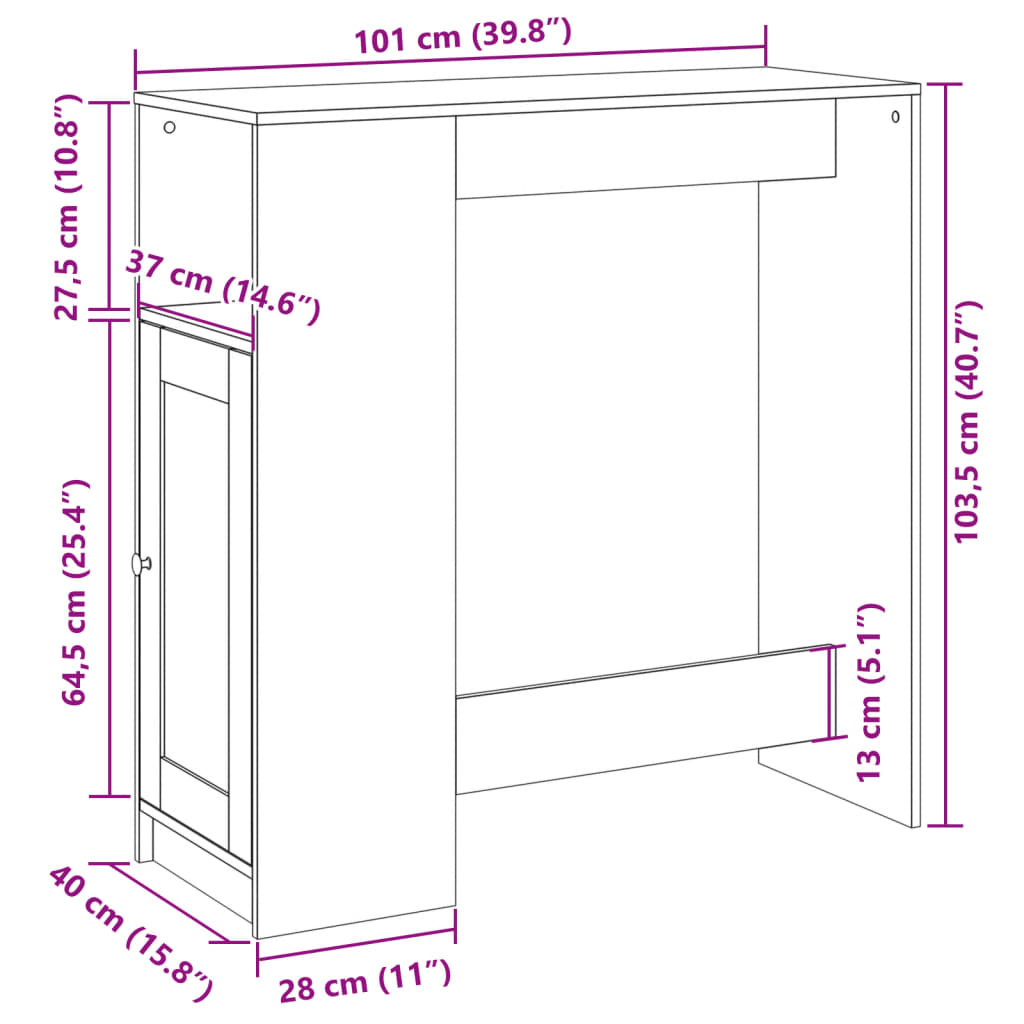 baarilaud riiulitega, must, 101 x 40 x 103,5 cm, tehispuit