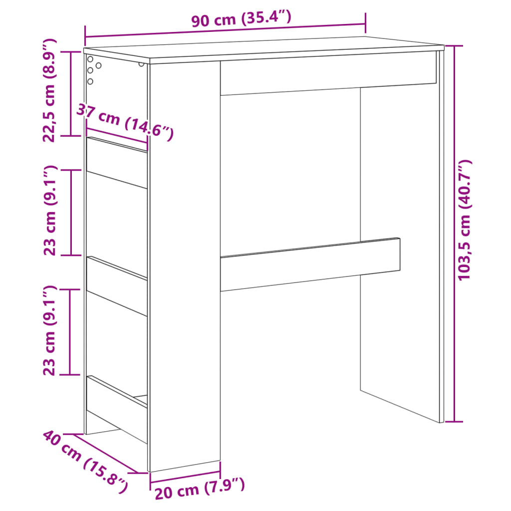 baarilaud riiulitega, valge, 90x40x103,5 cm, tehispuit