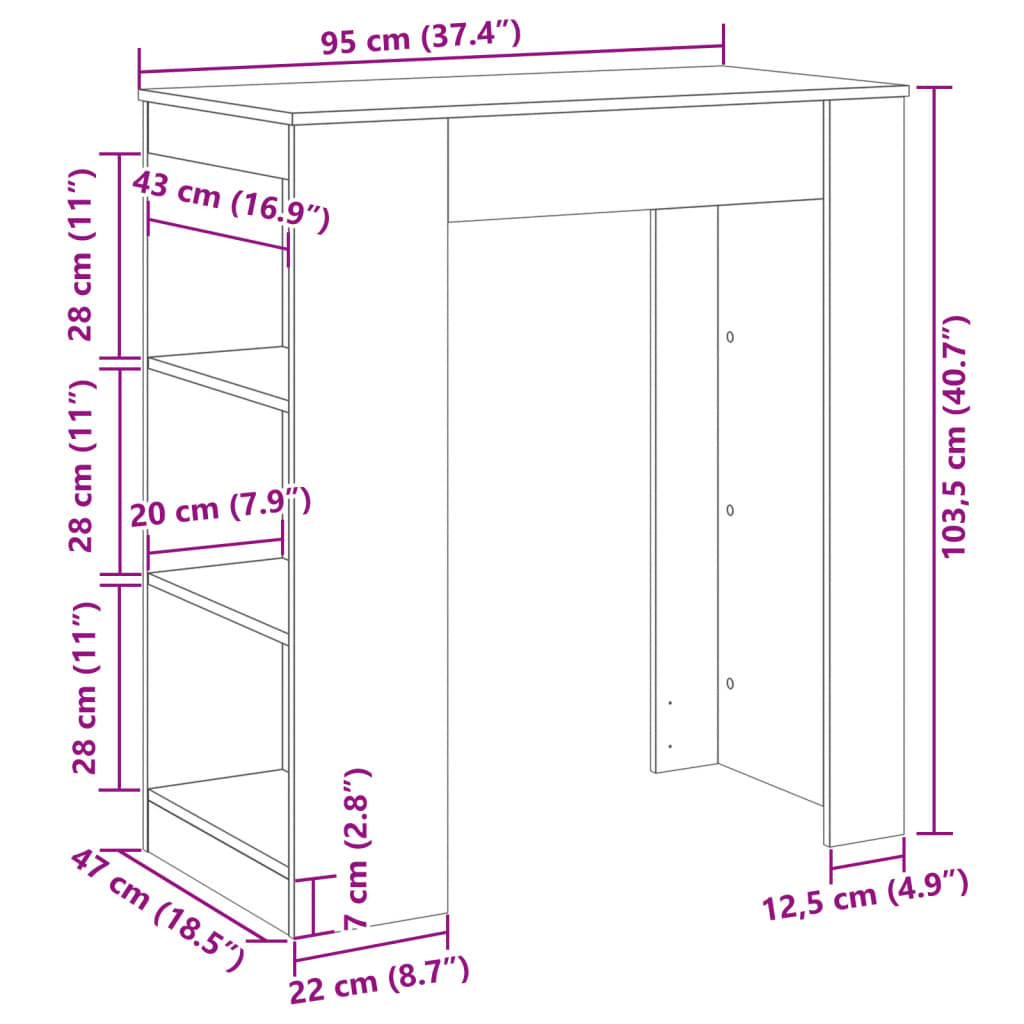 baarilaud riiulitega, valge, 95x47x103,5 cm, tehispuit