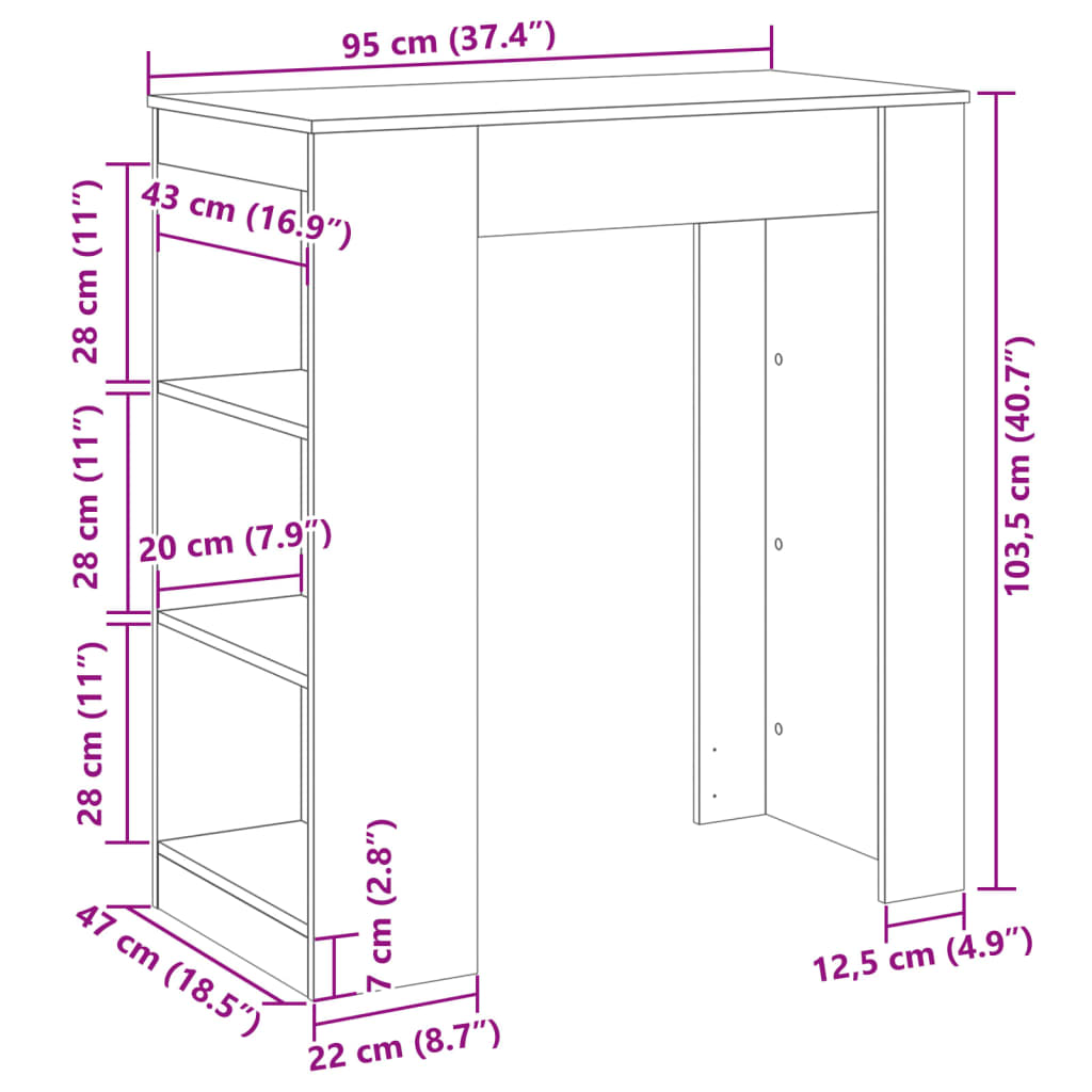 baarilaud riiulitega, must, 95x47x103,5 cm, tehispuit