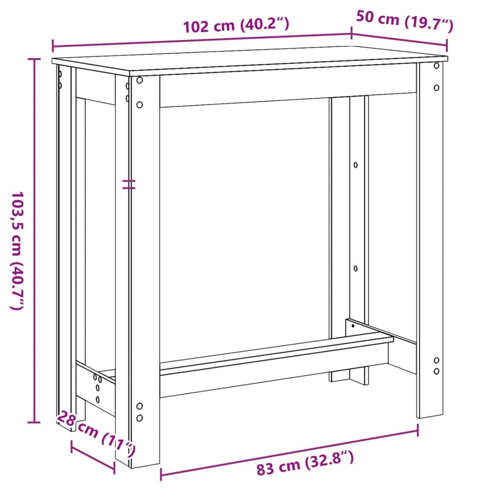 baarilaud, must, 102 x 50 x 103,5 cm tehispuit