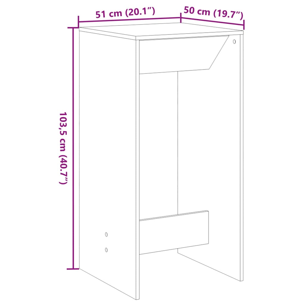 baarilaud, hall Sonoma tamm, 51 x 50 x 103,5 cm, tehispuit