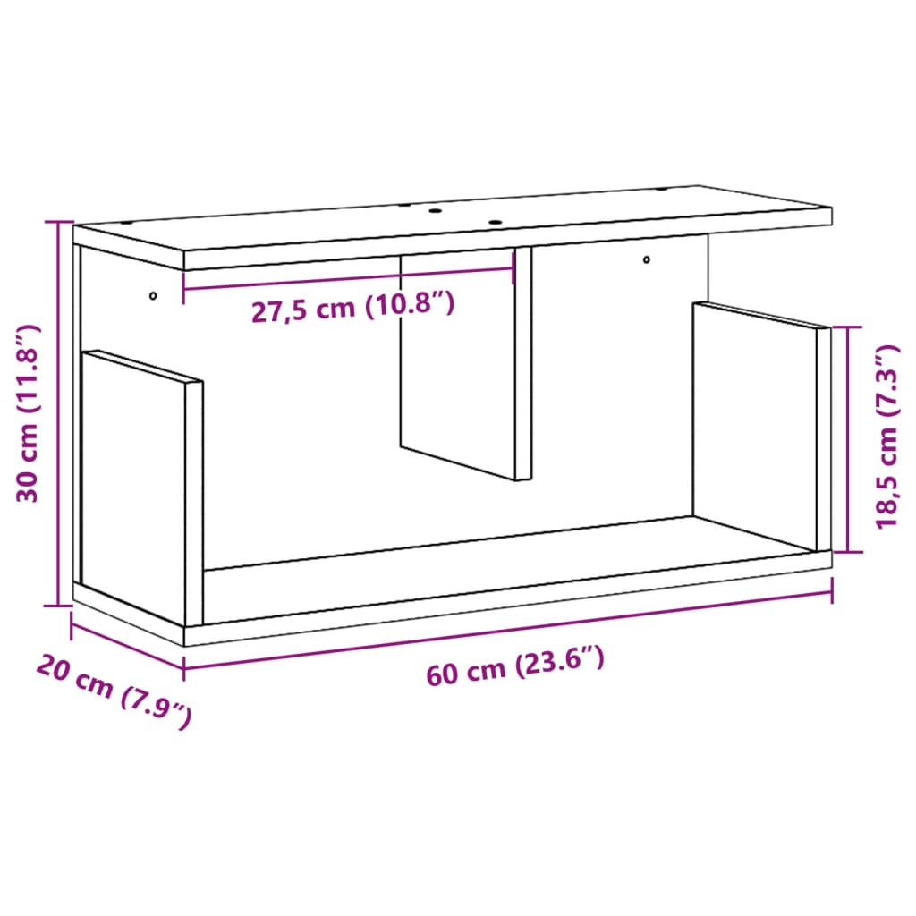 настенный шкаф, 60 x 20 x 30 см, копченый дуб, искусственное дерево