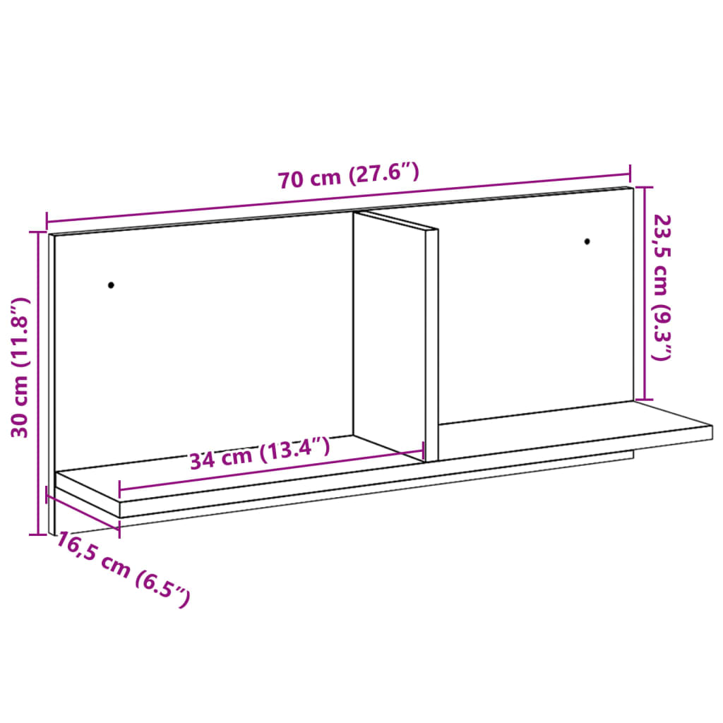 seinakapp, 70x16,5x30 cm, hall Sonoma tamm, tehispuit