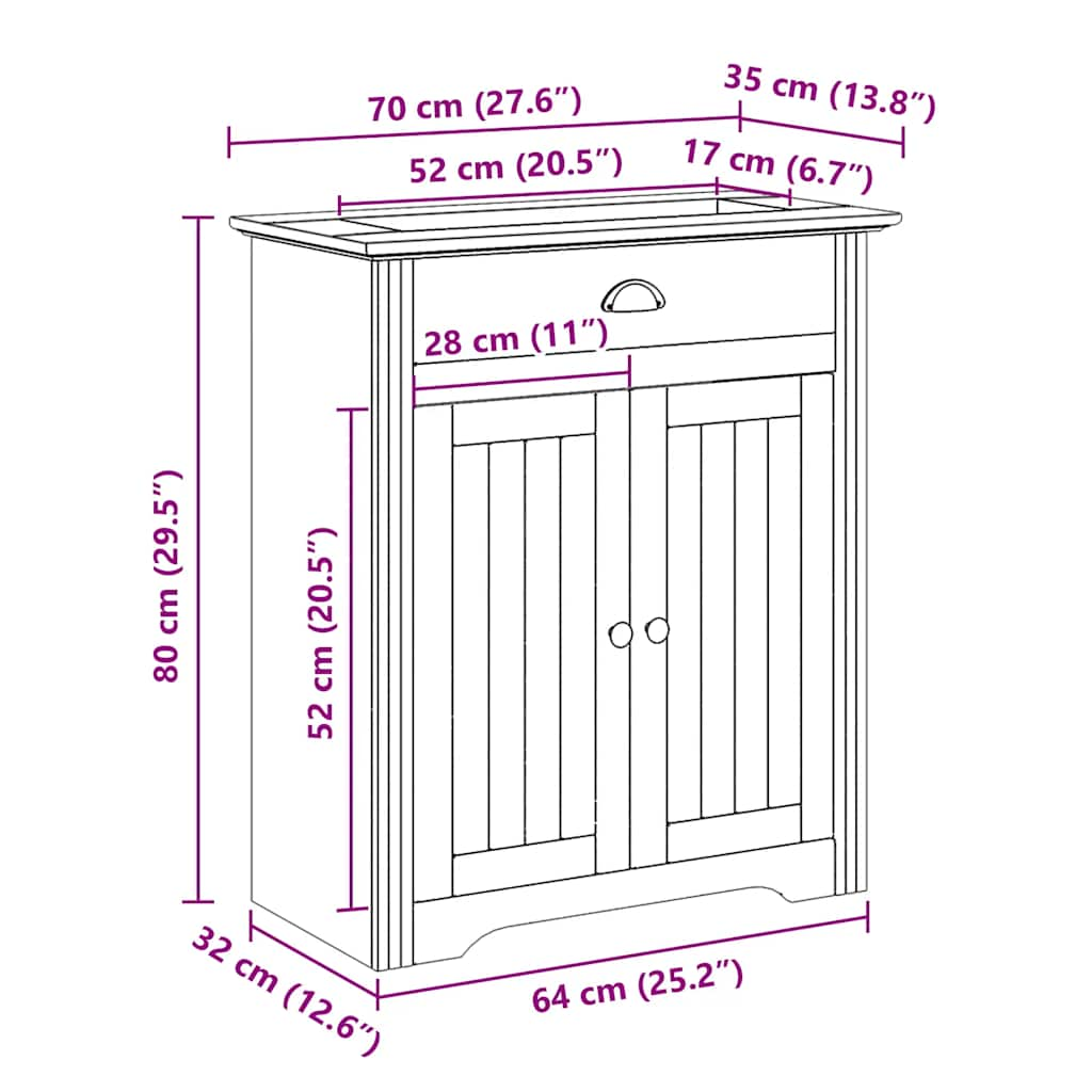 Тумба под раковину "BODO" белая 70x35x80 см