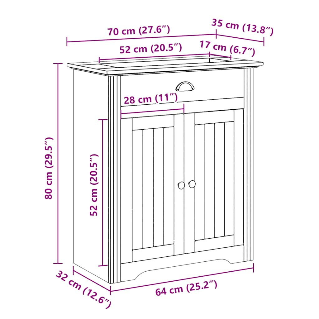 Тумба под раковину BODO белая и коричневая 70x35x80 см