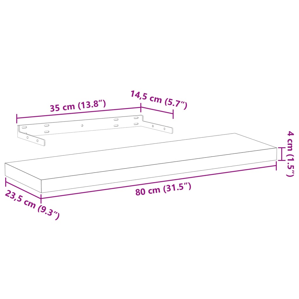 seinariiulid 4 tk 80x23,5x4 cm tehispuit