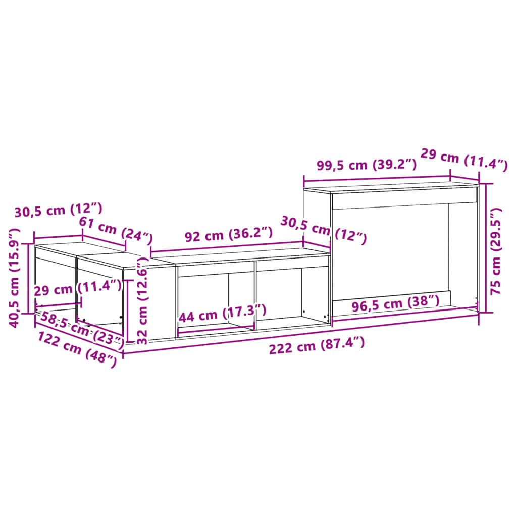 прикроватная тумбочка с письменным столом, вощено-коричневый, 222x122x75 см, сосна