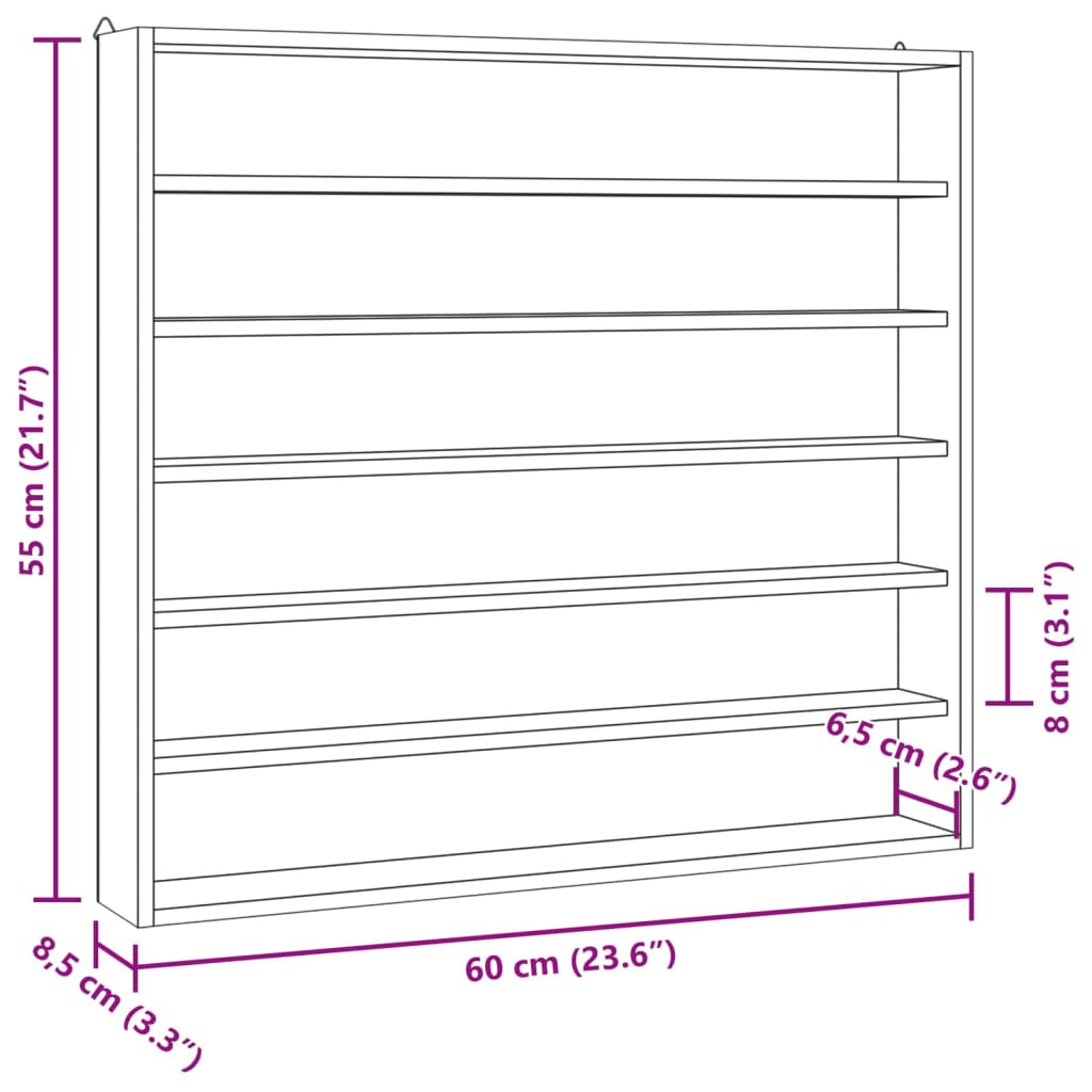 puidust koguja vitriin 6 riiuliga, 60x8,5x55 cm