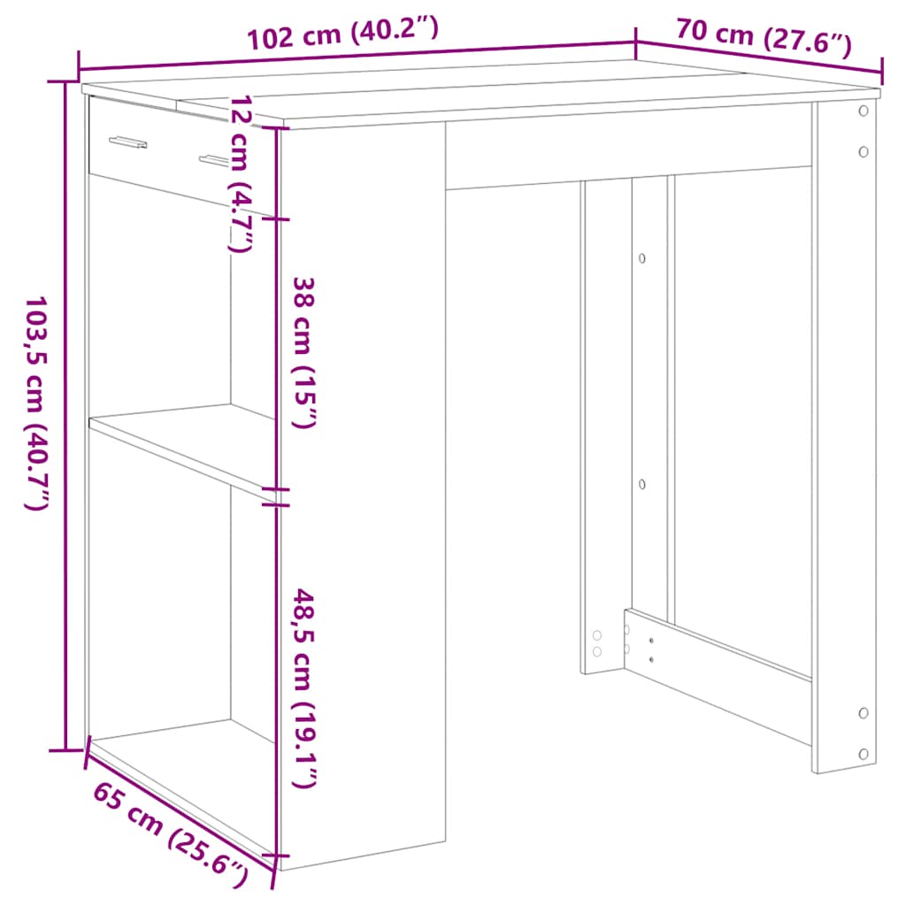 baarilaud, hall Sonoma tamm, 102x70x103,5 cm tehispuit