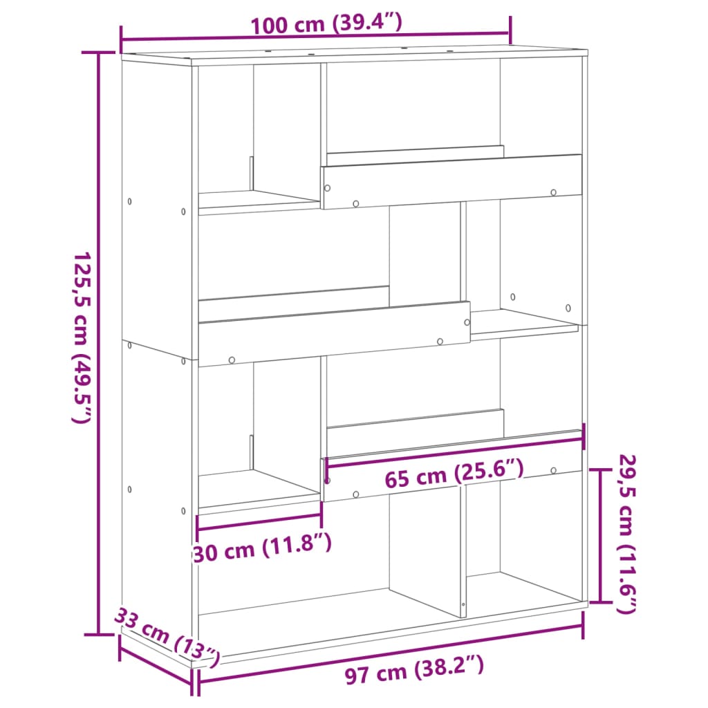 raamatukapp, Sonoma tamm, 100x33x125,5 cm, tehispuit