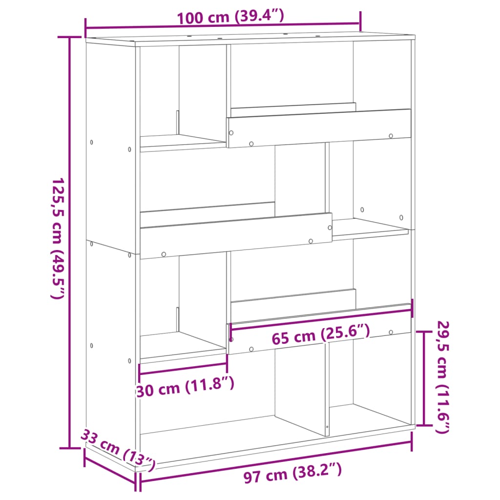 raamatualus, hall Sonoma tamm, 100x33x125,5 cm, tehispuit