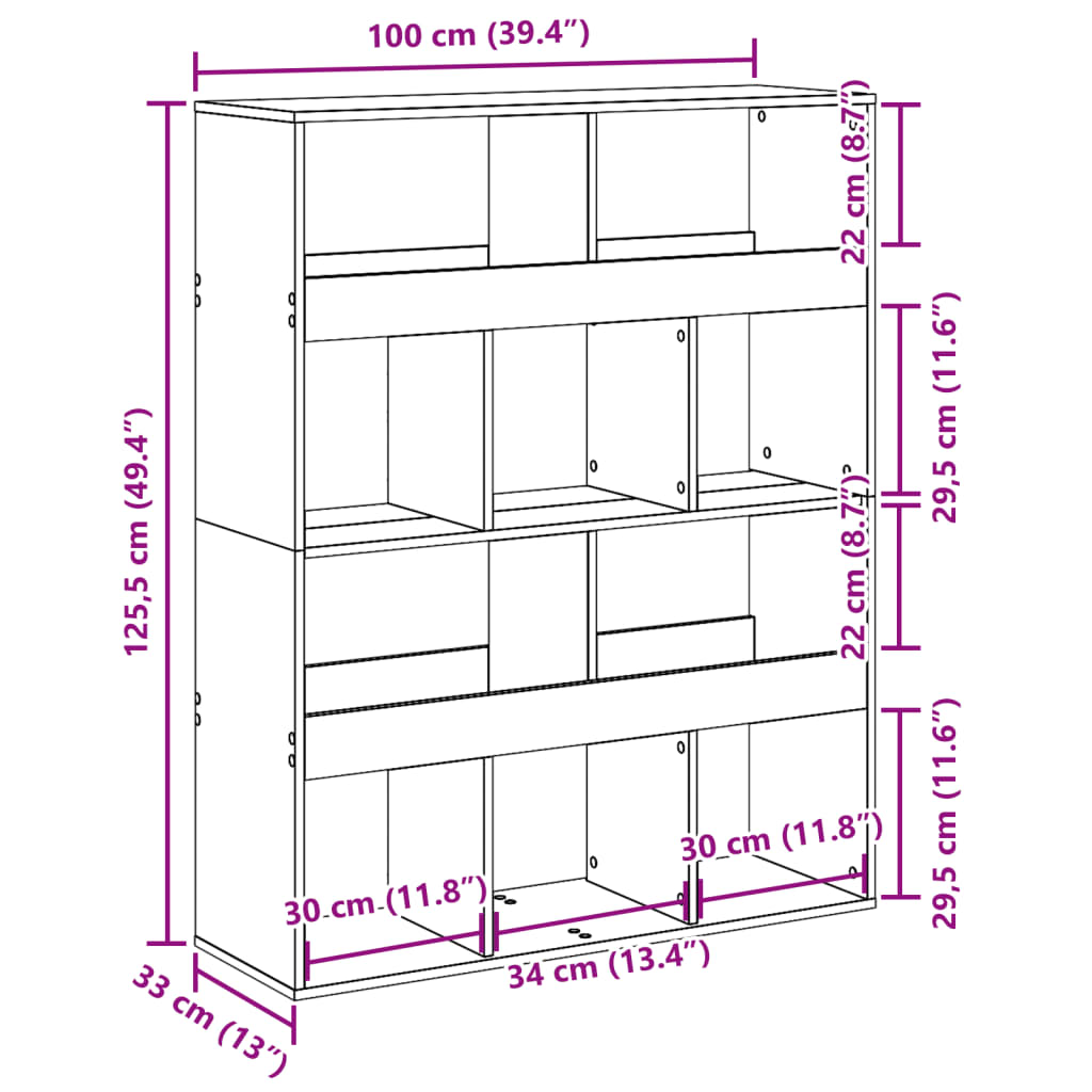 raamatualus, hall Sonoma tamm, 100x33x125,5 cm, tehispuit