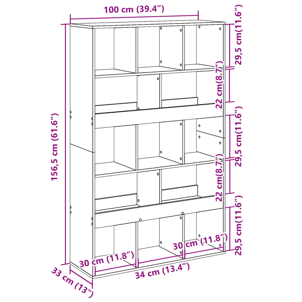 raamaturiiul, hall Sonoma tamm, 100x33x156,5 cm, tehispuit