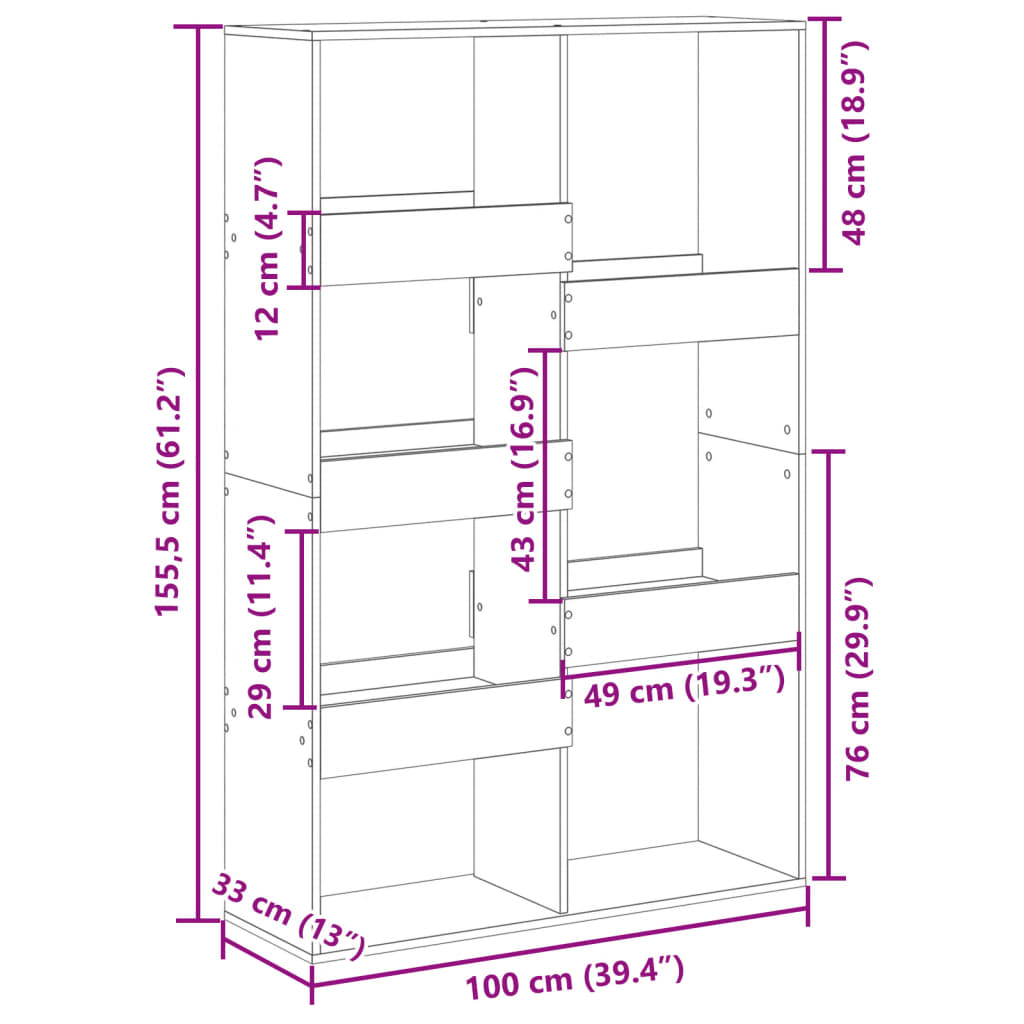 raamatukapp, Sonoma tamm, 100x33x155,5 cm, tehispuit