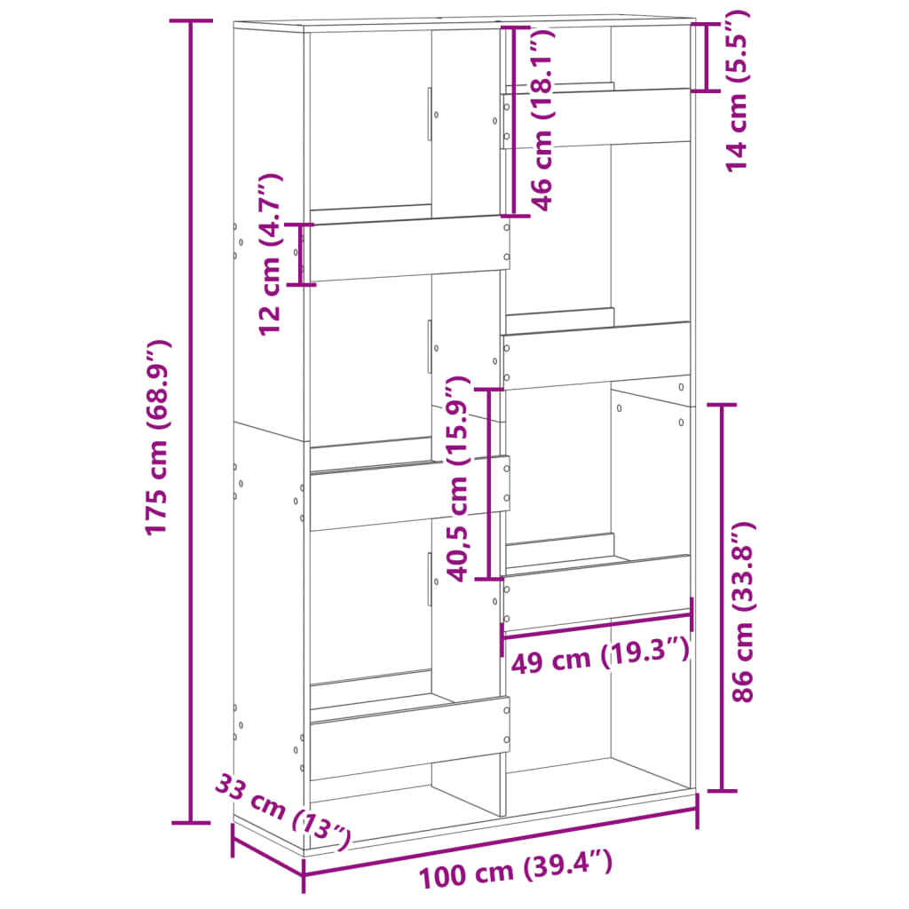 raamaturiiul, hall Sonoma tamm, 100x33x175 cm, tehispuit