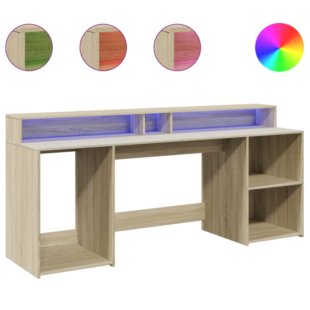 kirjutuslaud LED-tuledega, Sonoma tamm, 200x55x91 cm, tehispuit