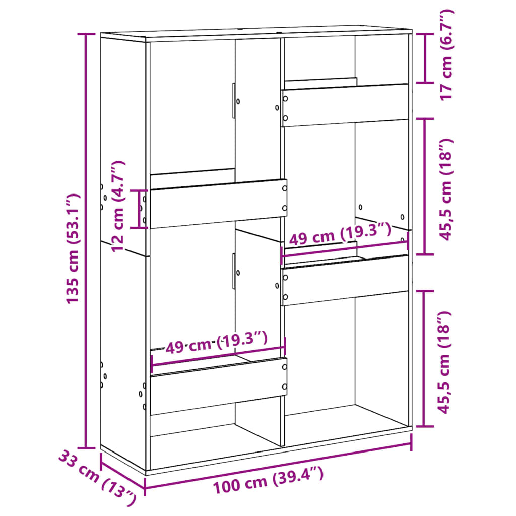 ruumijagaja, suitsutatud tamm, Oak100x33x135 cm, tehispuit