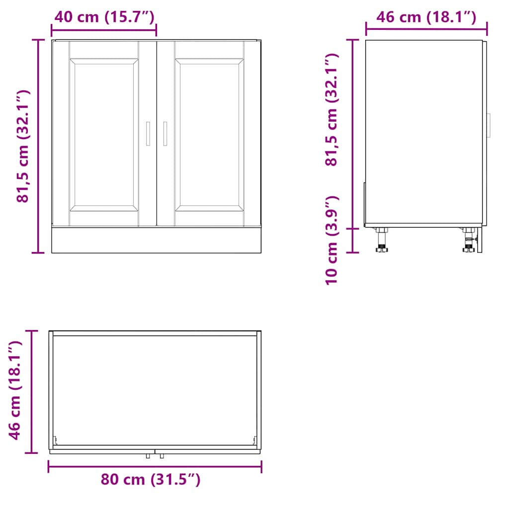 valamu aluskapp, Porto, must, 80x46x81,5 cm, tehispuit