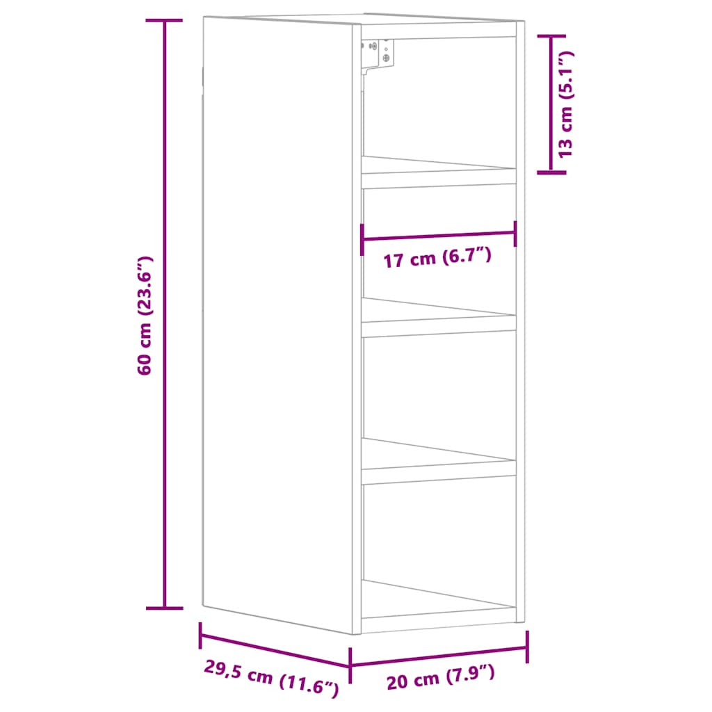 настенный шкаф серый Sonoma 20x29.5x60 см конструкция дерево