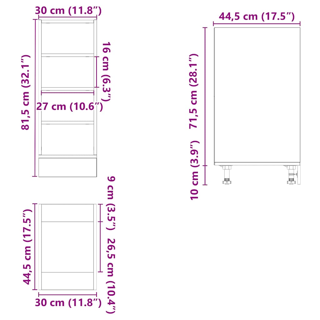 нижний шкафчик дымчатый дуб 30x44,5x81,5 см конструкция дерево