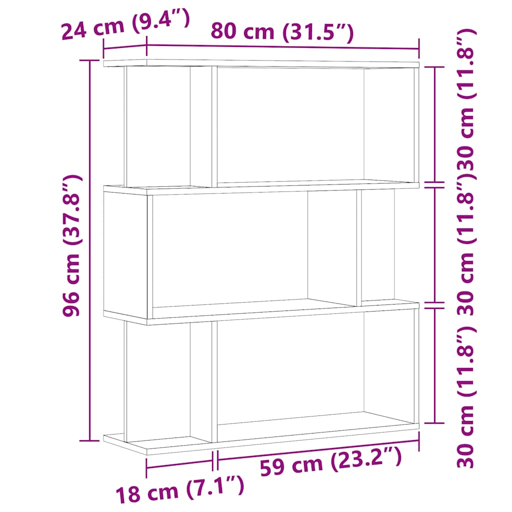 книжный шкаф Старое дерево 80x24x96 см Инженерное дерево