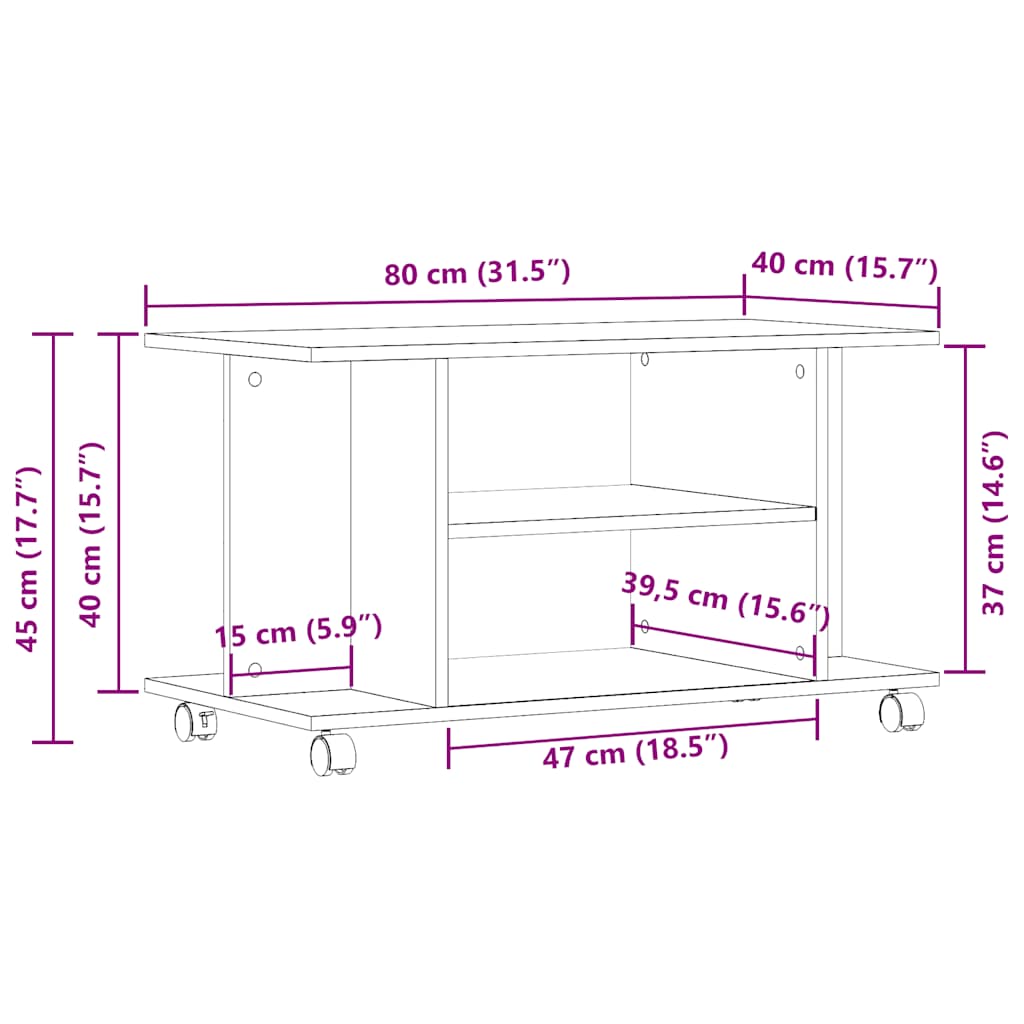 ratastega telerikapp Old Wood 80x40x45 cm Engineered Wood