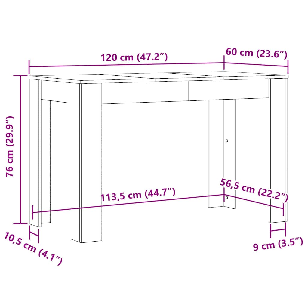 söögilaud Vana puit 120x60x76 cm Engineered Wood