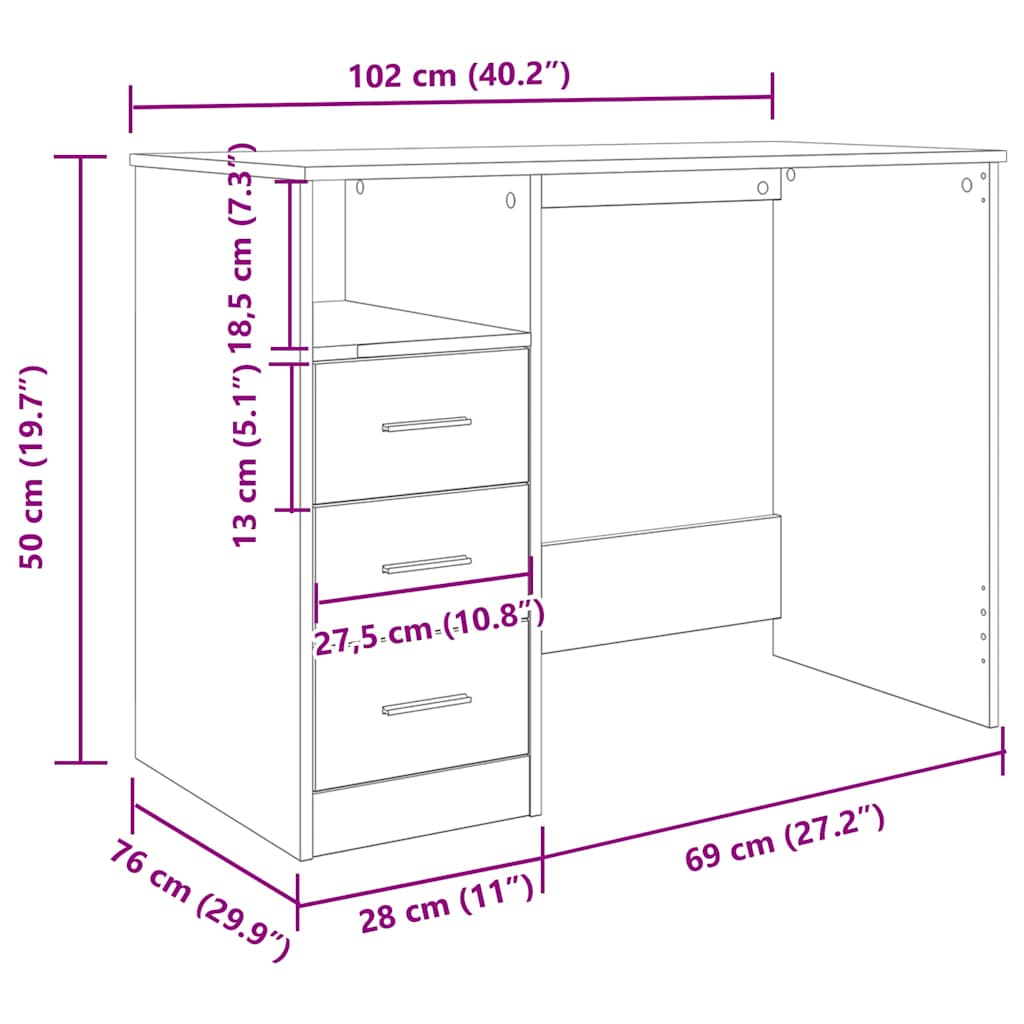 kirjutuslaud Vana puit 102x76x50 cm Engineered Wood